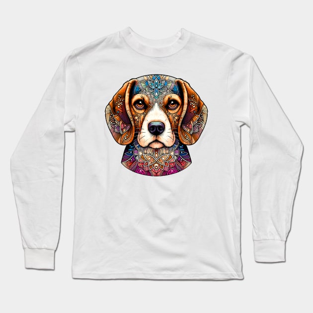 Ornate Beagle Mandala Portrait Long Sleeve T-Shirt by AmandaOlsenDesigns